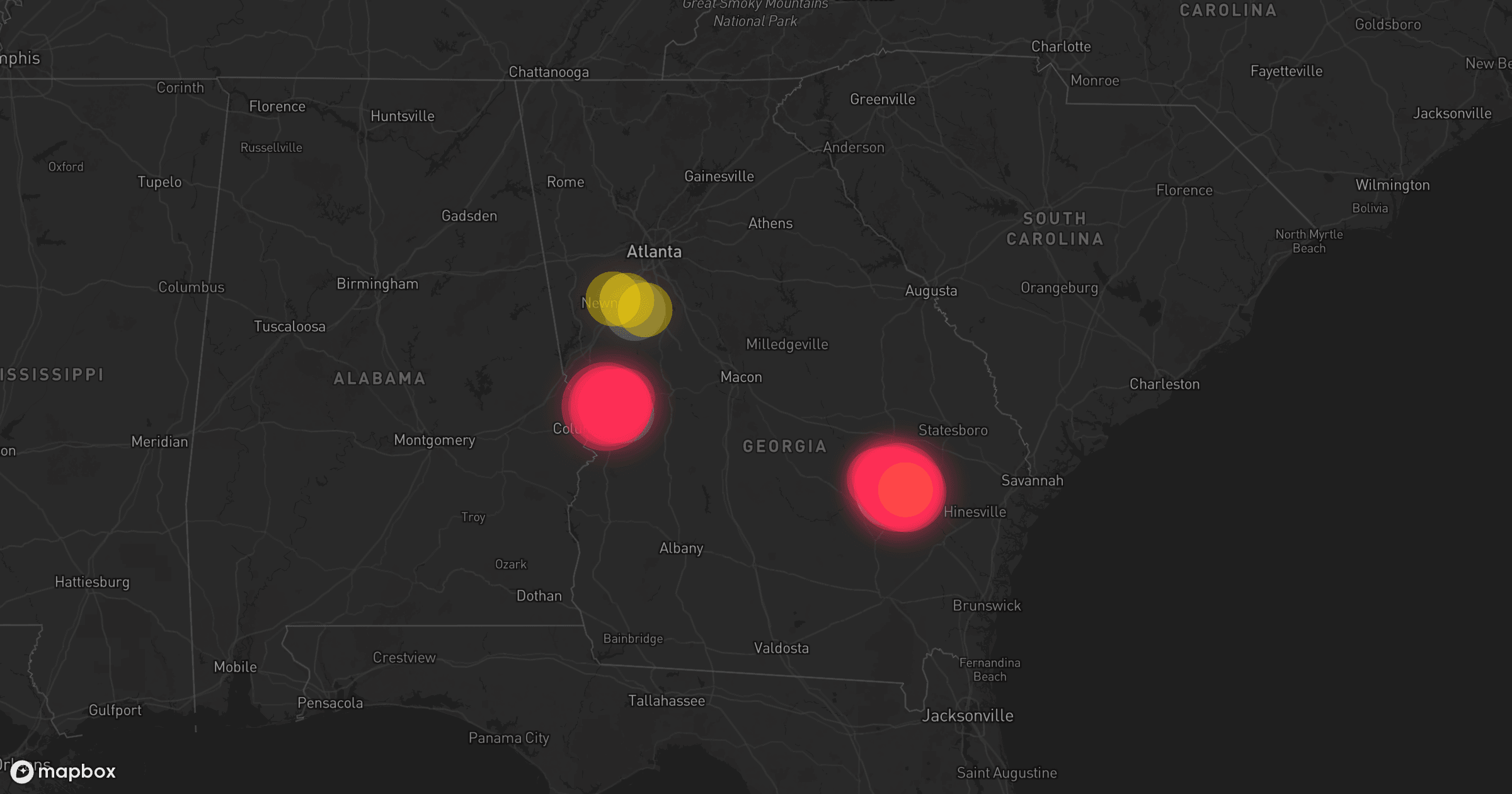Storm map for 5 areas across Georgia