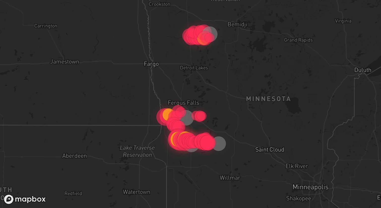 Storm map for 6 areas across Minnesota