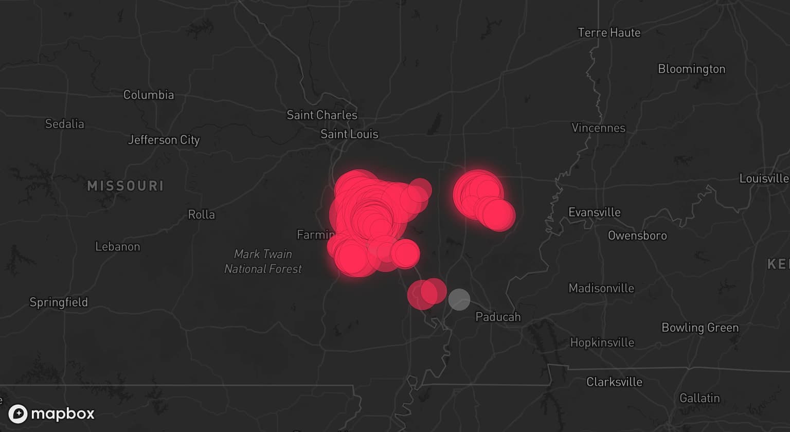 Storm map for 6 areas across Missouri and Illinois