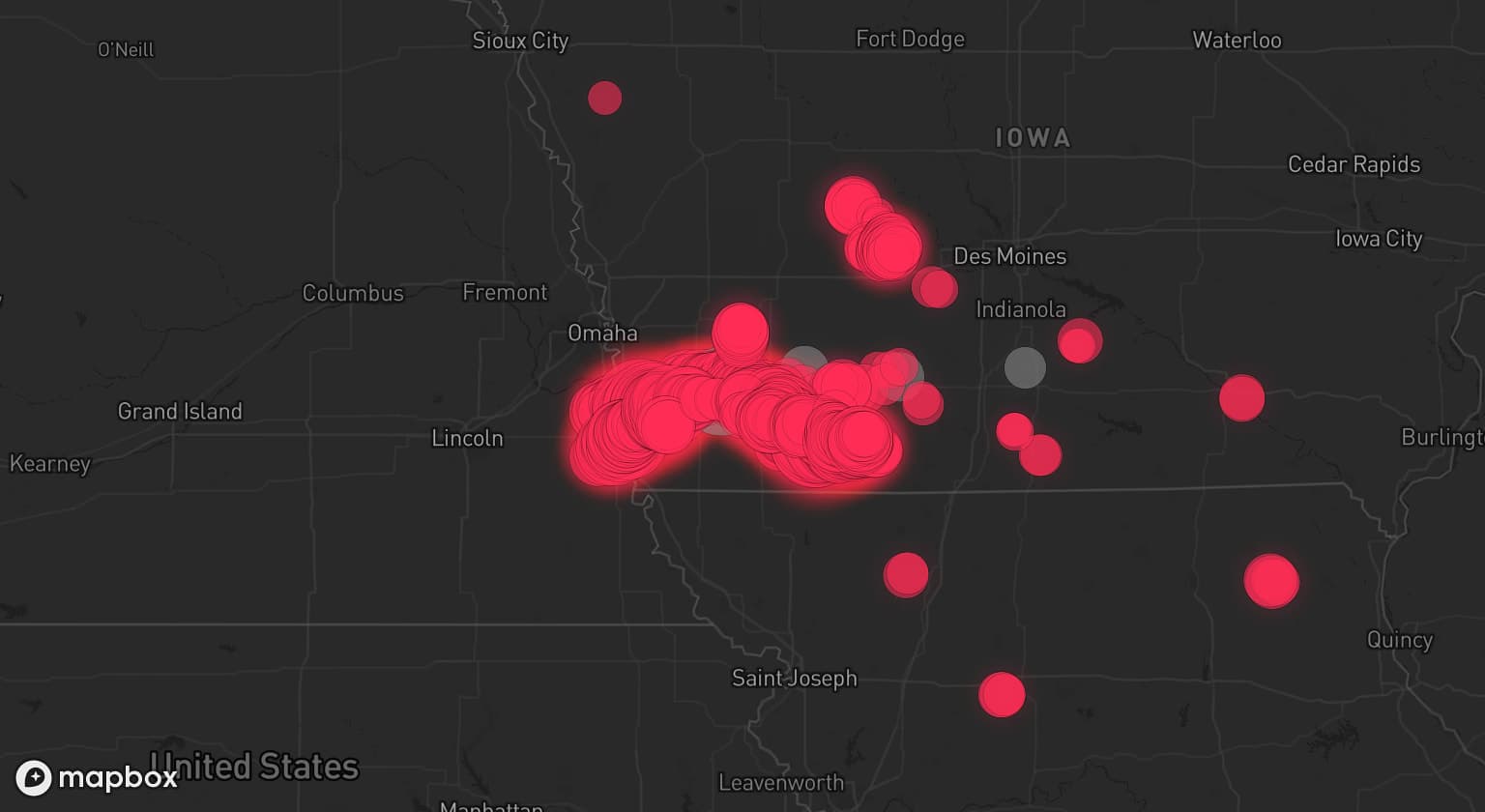 Storm map for 6 areas across Iowa