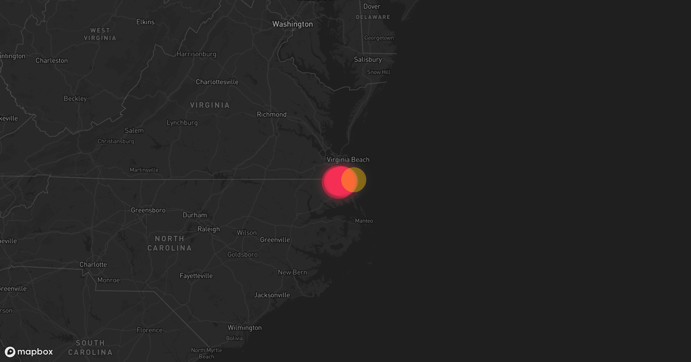 Storm map for the Chesapeake, VA area