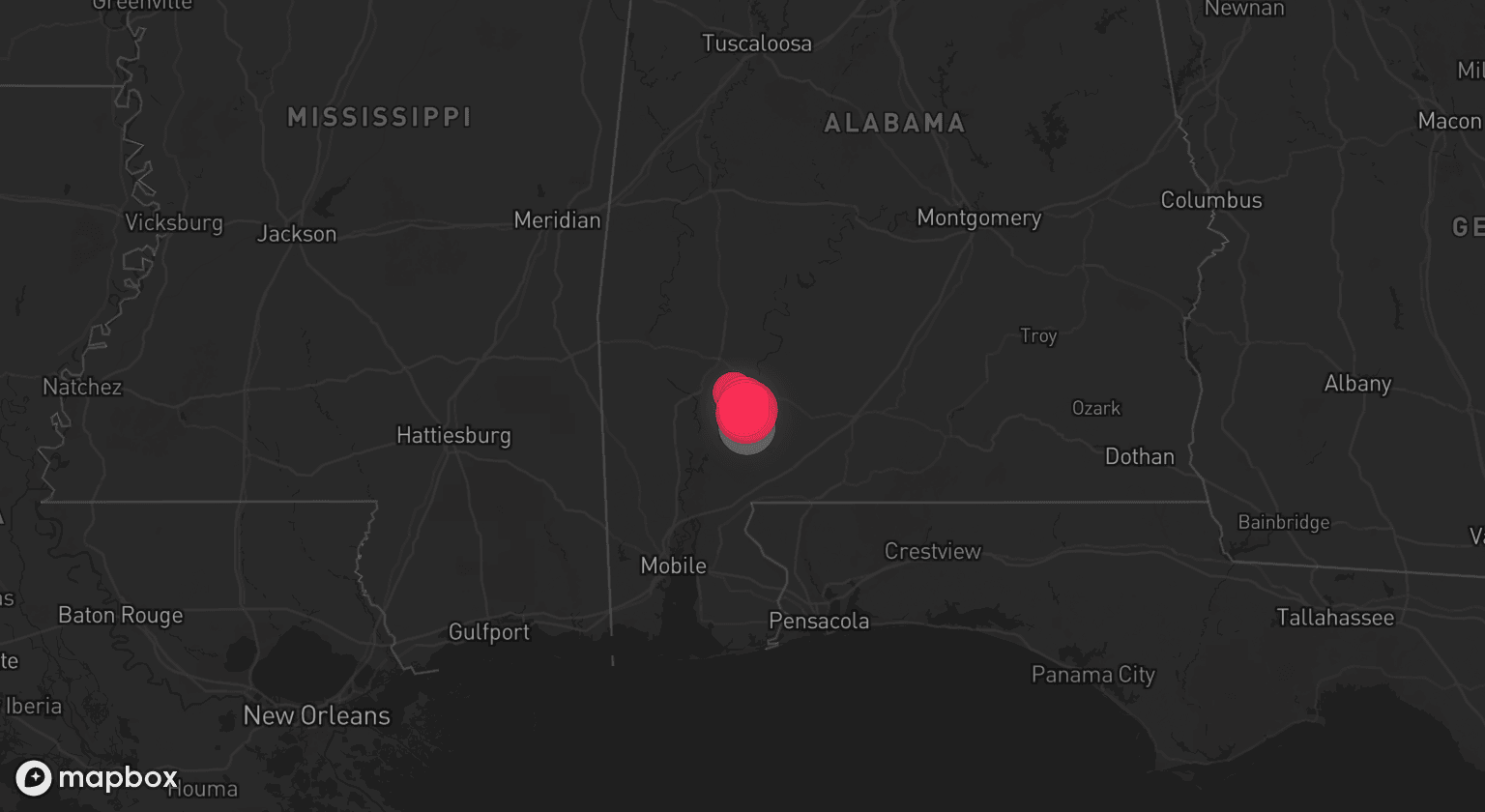 Storm map for the Monroe County, AL area
