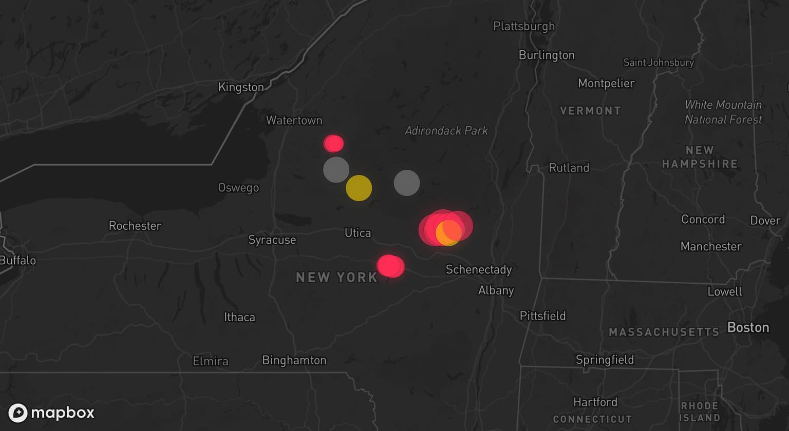 Storm map for 3 areas across New York
