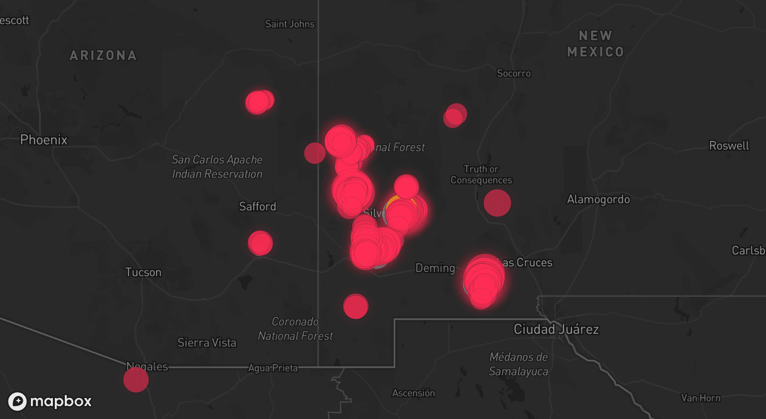 Storm map for 6 areas across New Mexico and Arizona