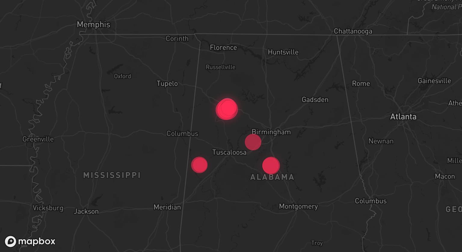 Storm map for the Walker County, AL area