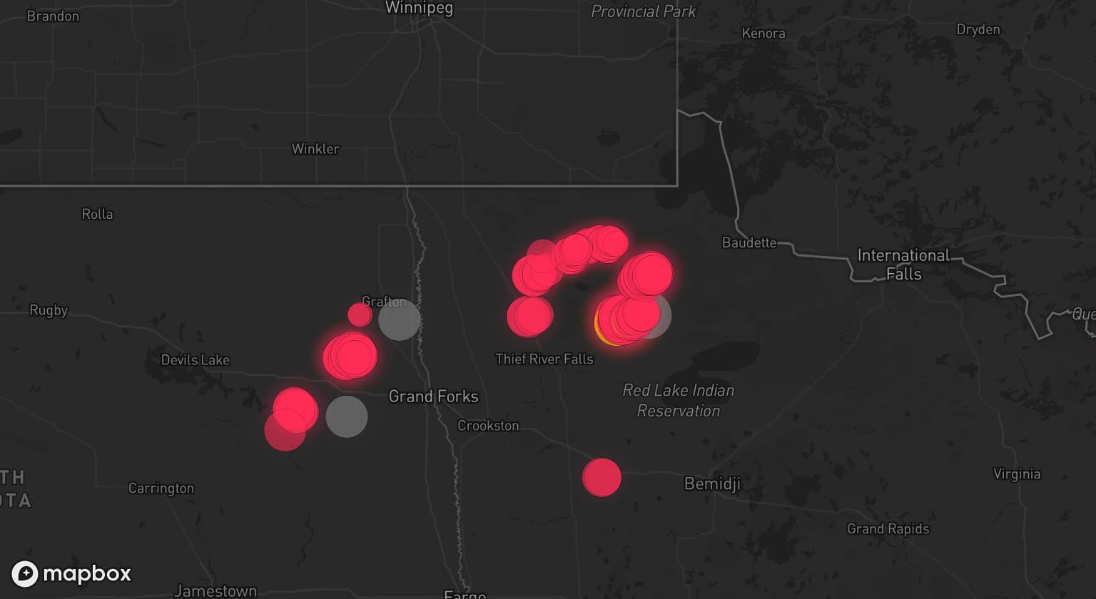 Storm map for 3 areas across Minnesota and North Dakota