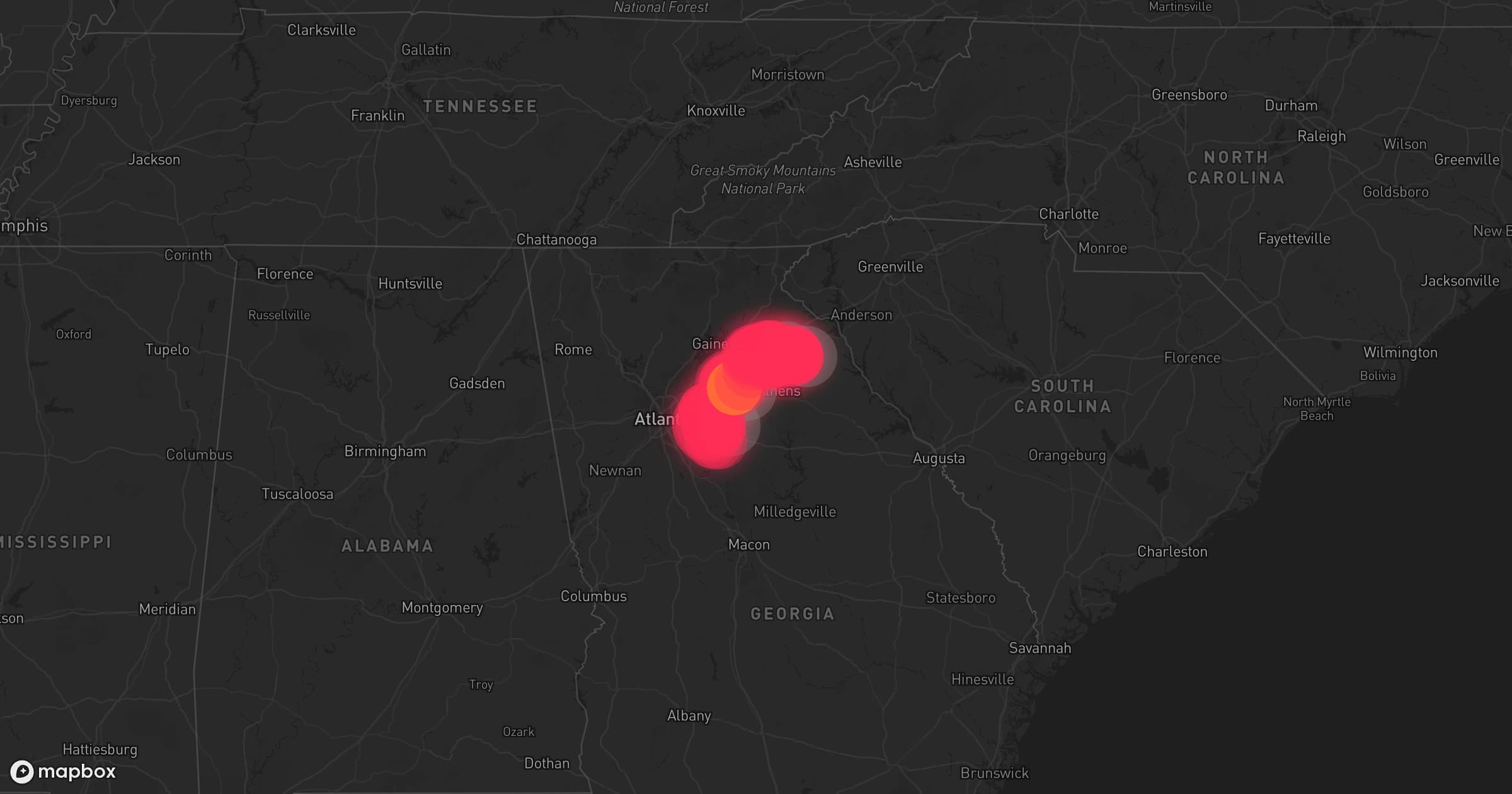 Storm map for 4 areas across Georgia