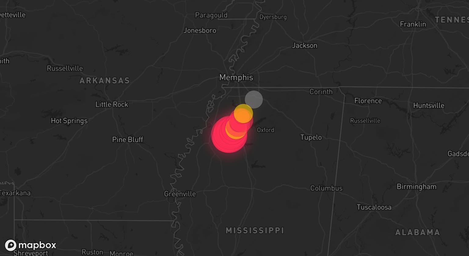 Storm map for 2 areas across Mississippi