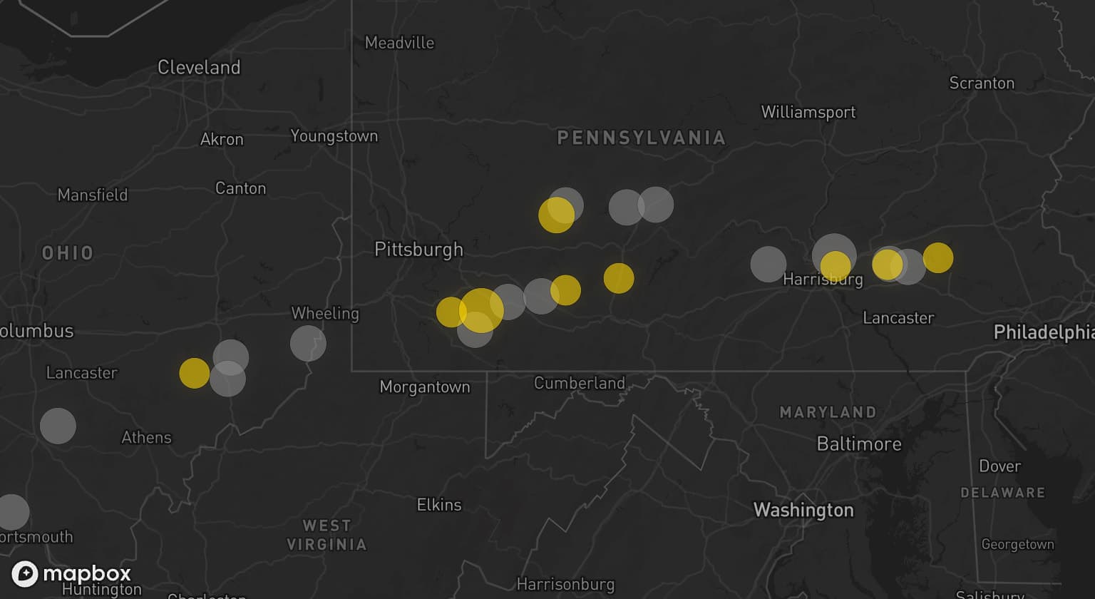 Storm map for 15 areas across Pennsylvania and Ohio
