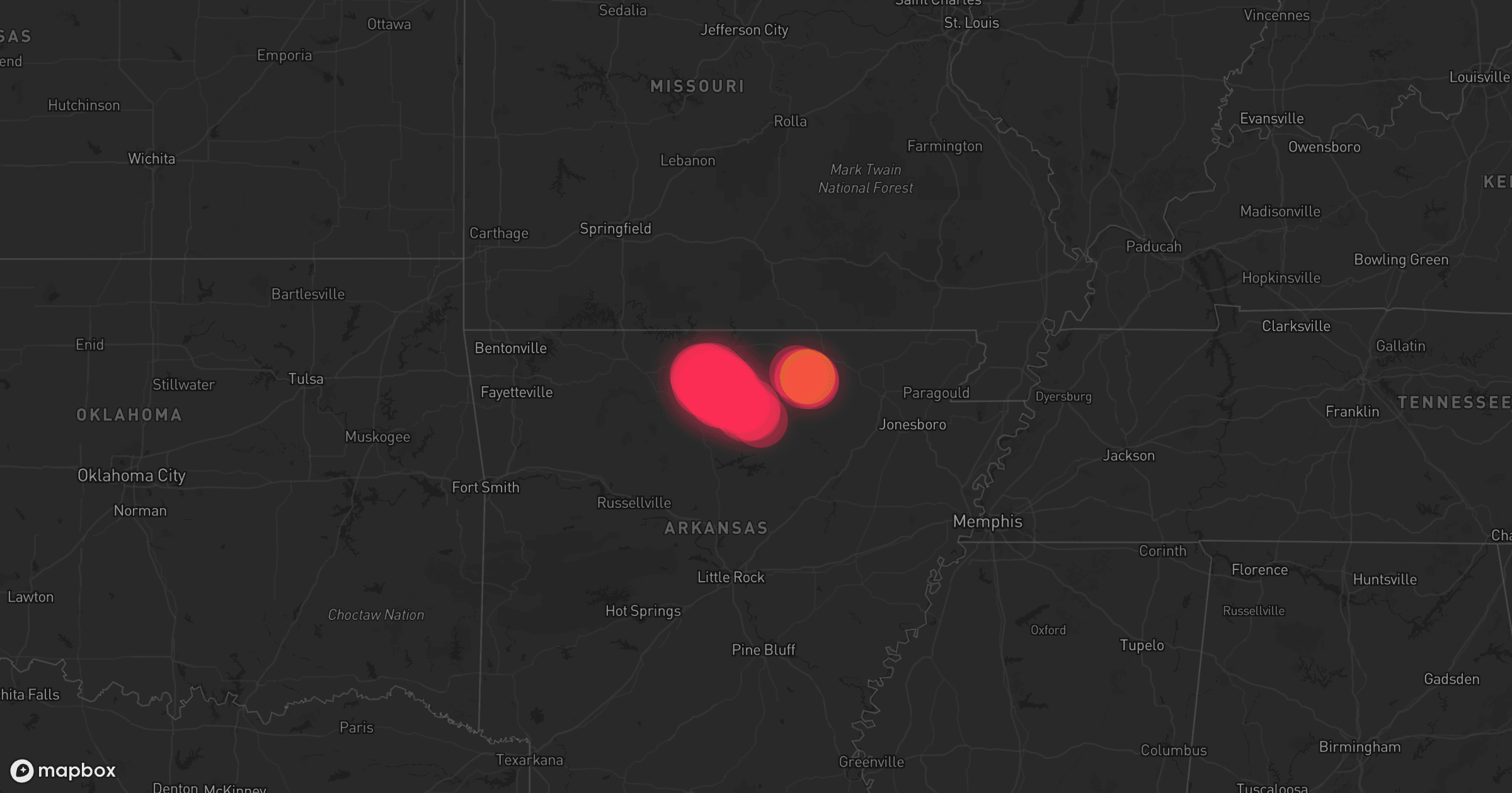 Storm map for the Stone County, AR area