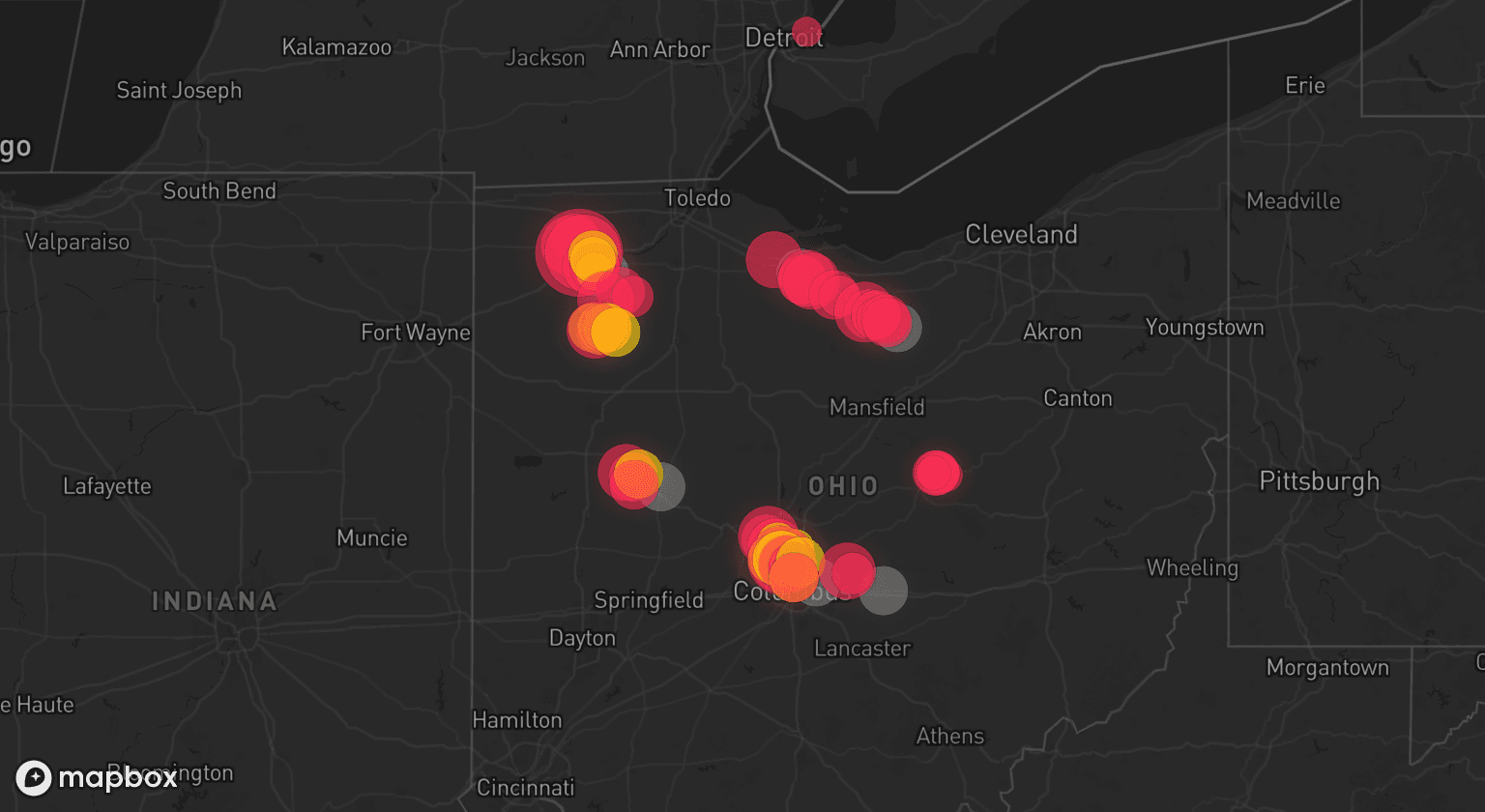 Storm map for 8 areas across Ohio