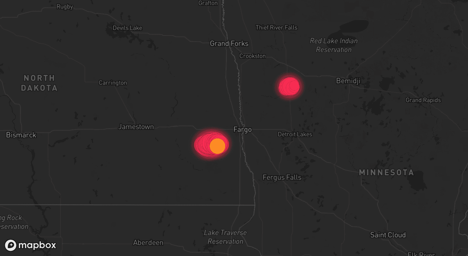 Storm map for the Cass County, ND area