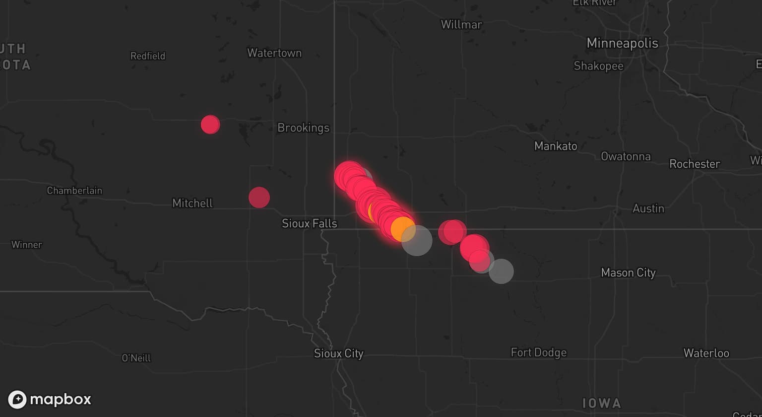 Storm map for 5 areas across Iowa and Minnesota