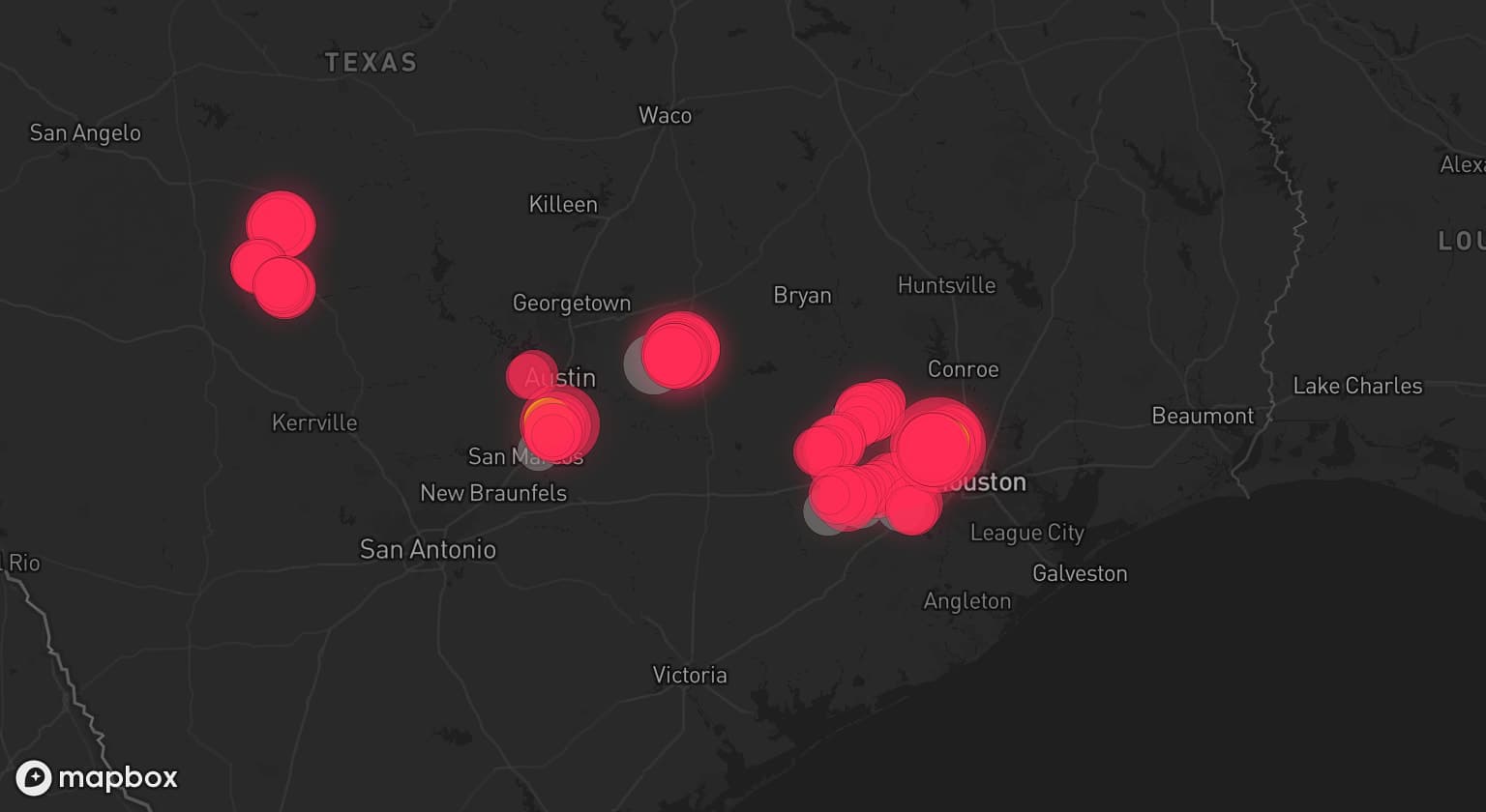 Storm map for 7 areas across Texas