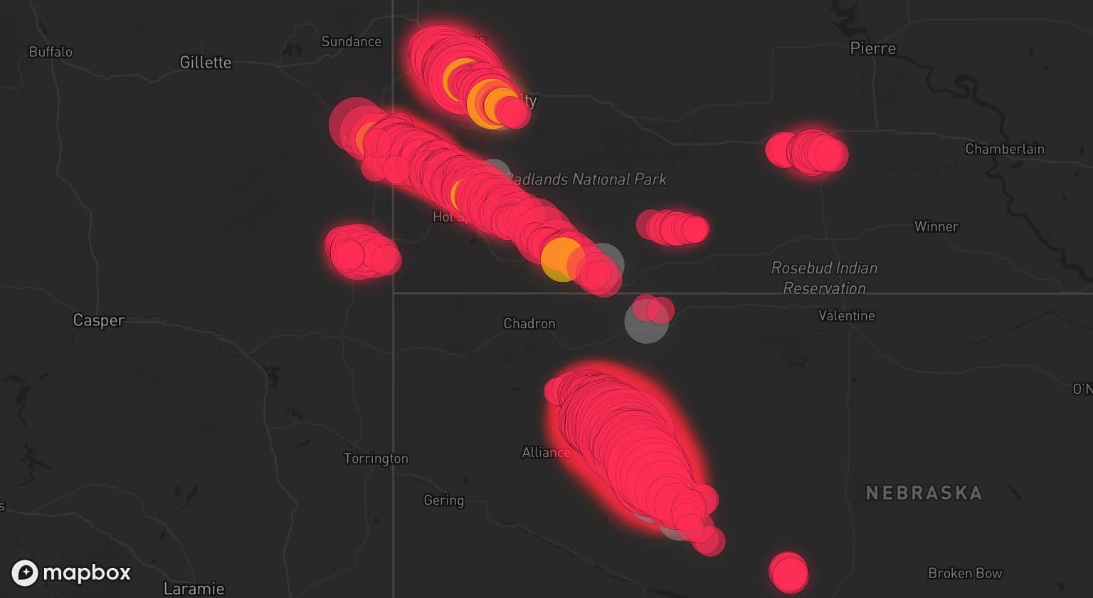 Storm map for 9 areas across Nebraska and South Dakota