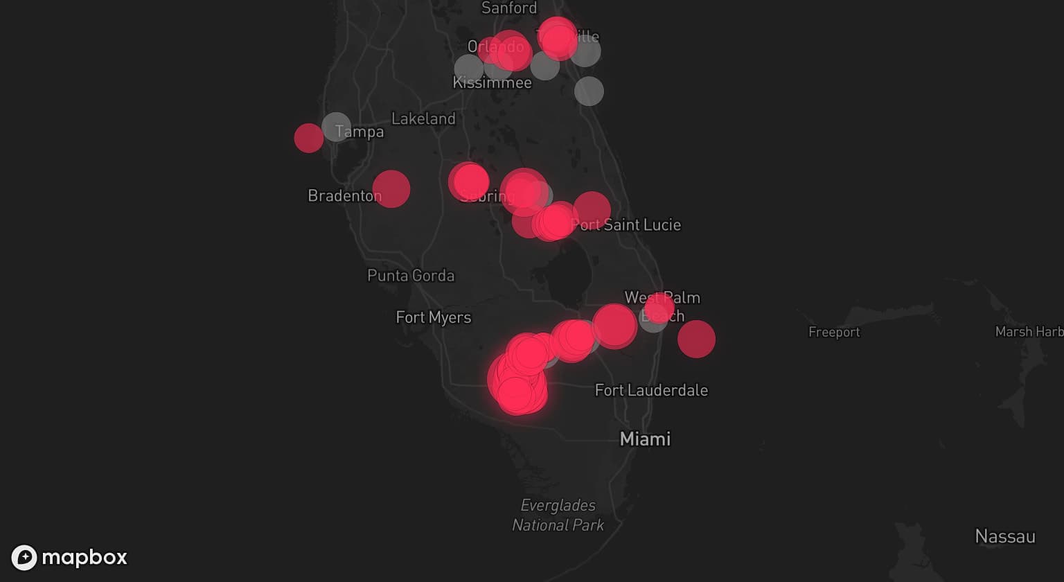 Storm map for 10 areas across Florida