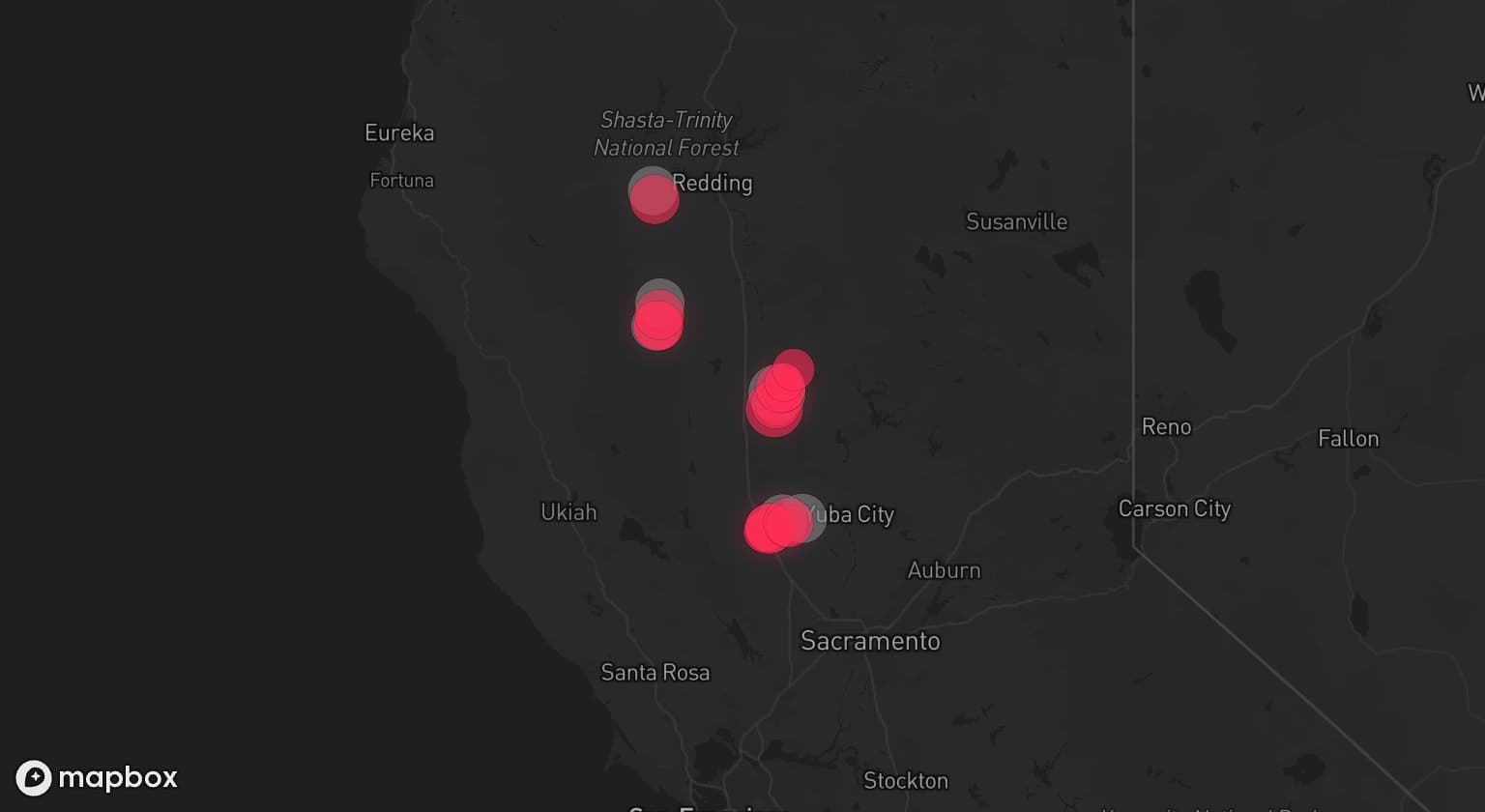 Storm map for 4 areas across California