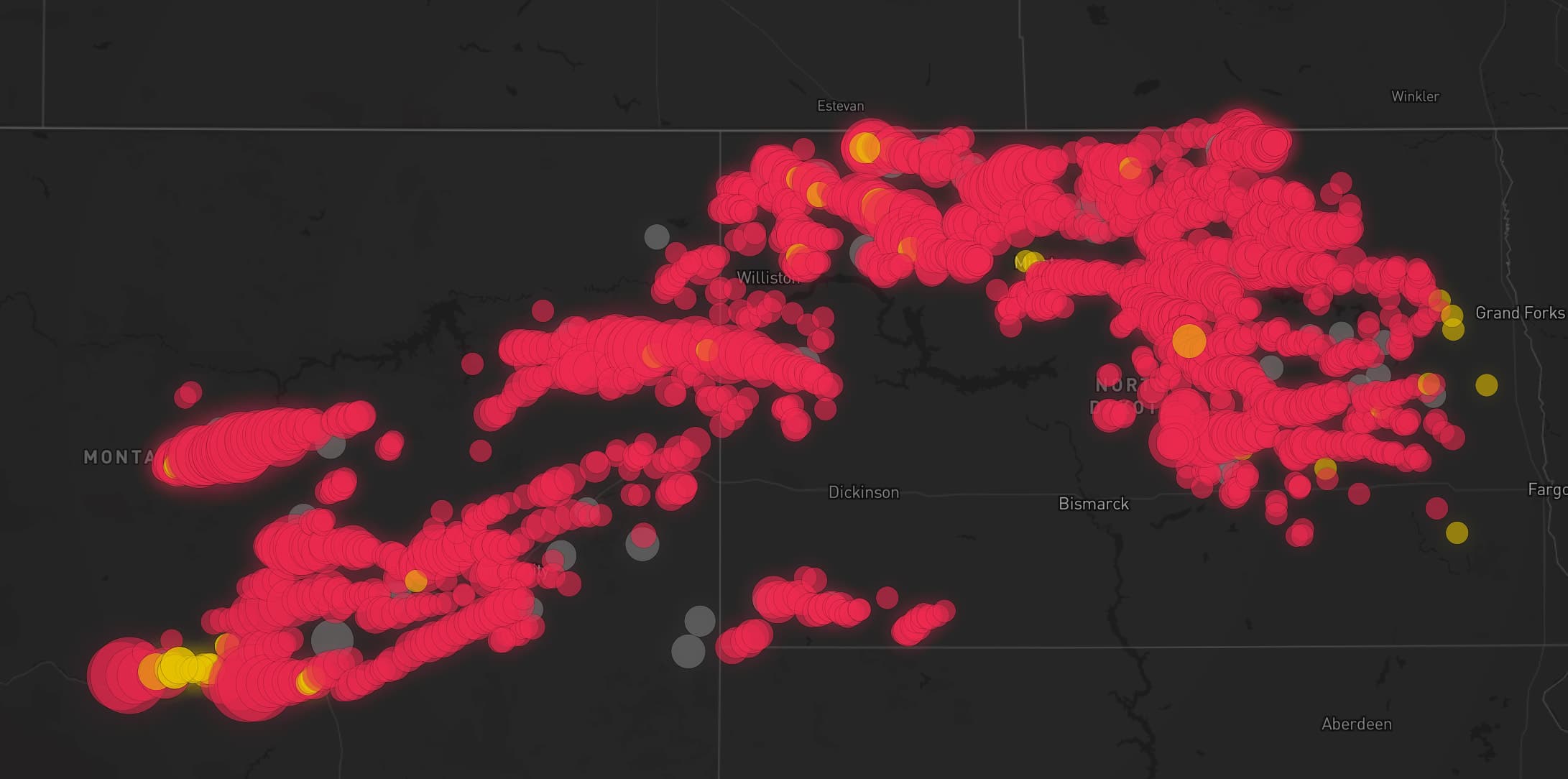 Storm map for 42 areas across Montana and North Dakota