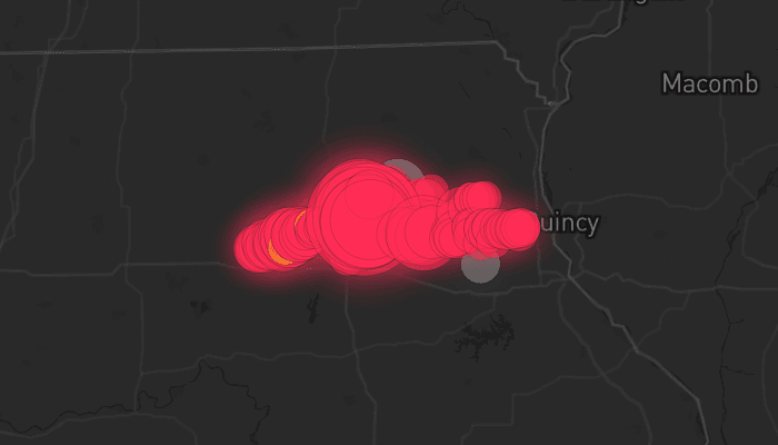 Storm map for 5 areas across Missouri