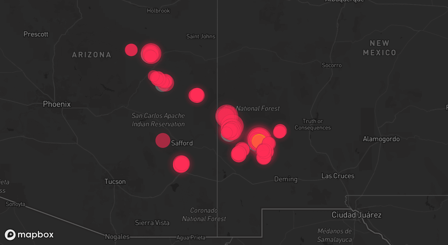 Storm map for 5 areas across New Mexico and Arizona