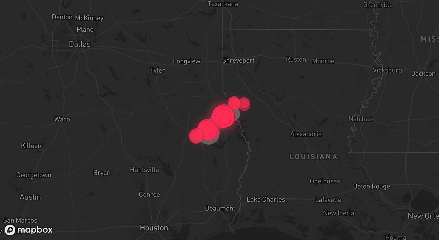 Storm map for 3 areas across Texas