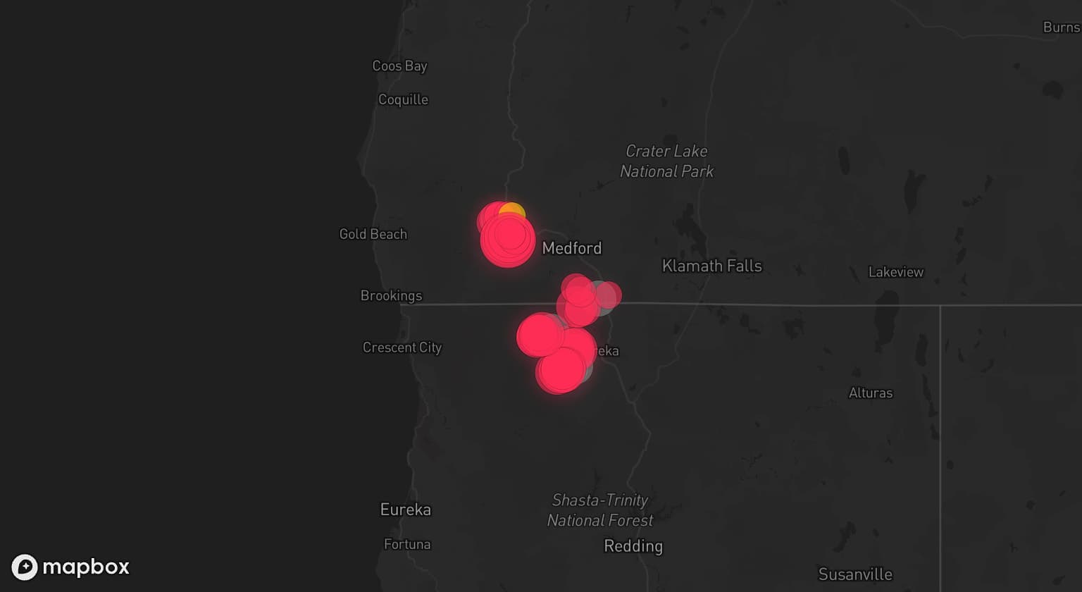 Storm map for 4 areas across Oregon and California