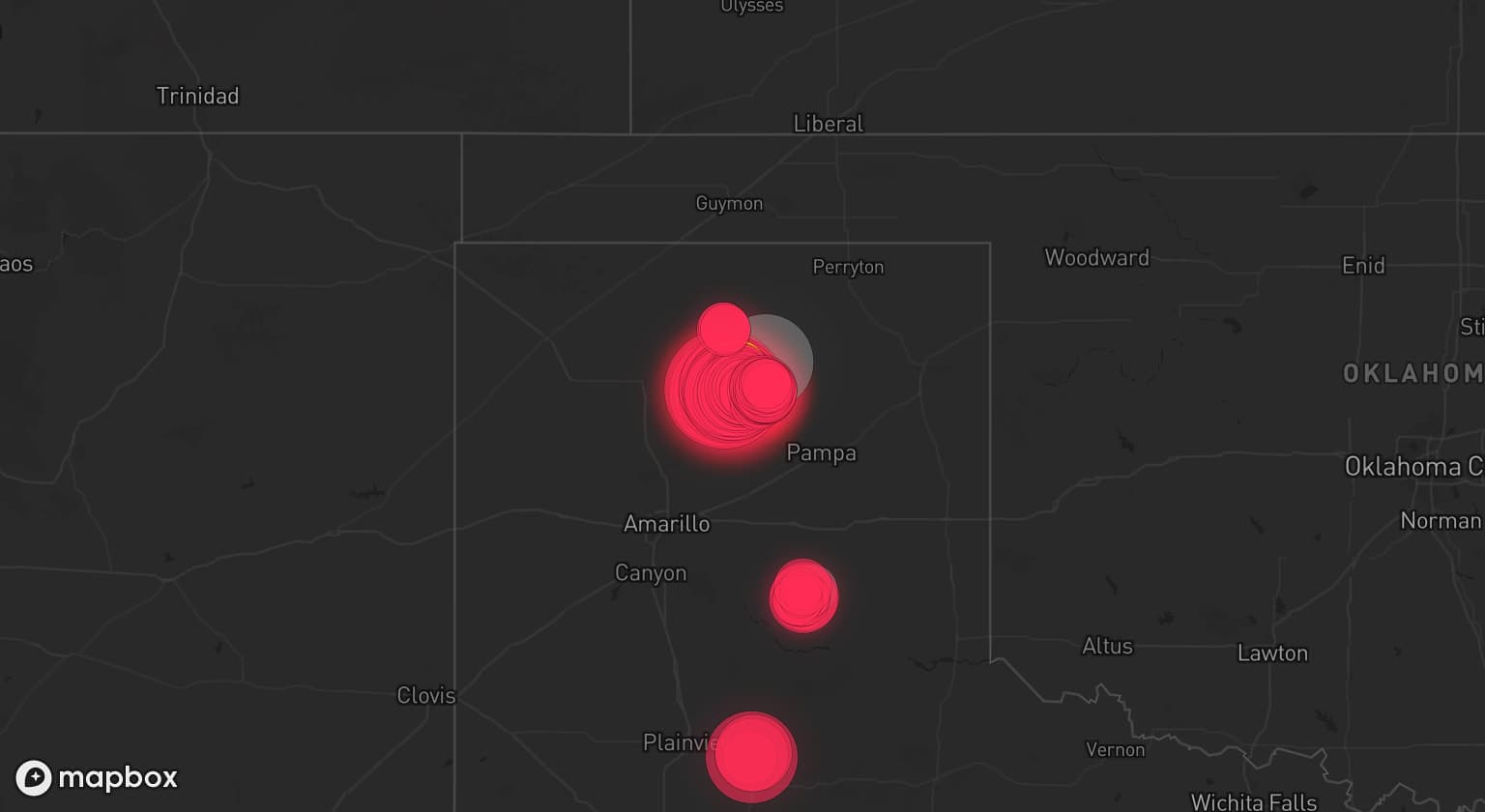 Storm map for 3 areas across Texas