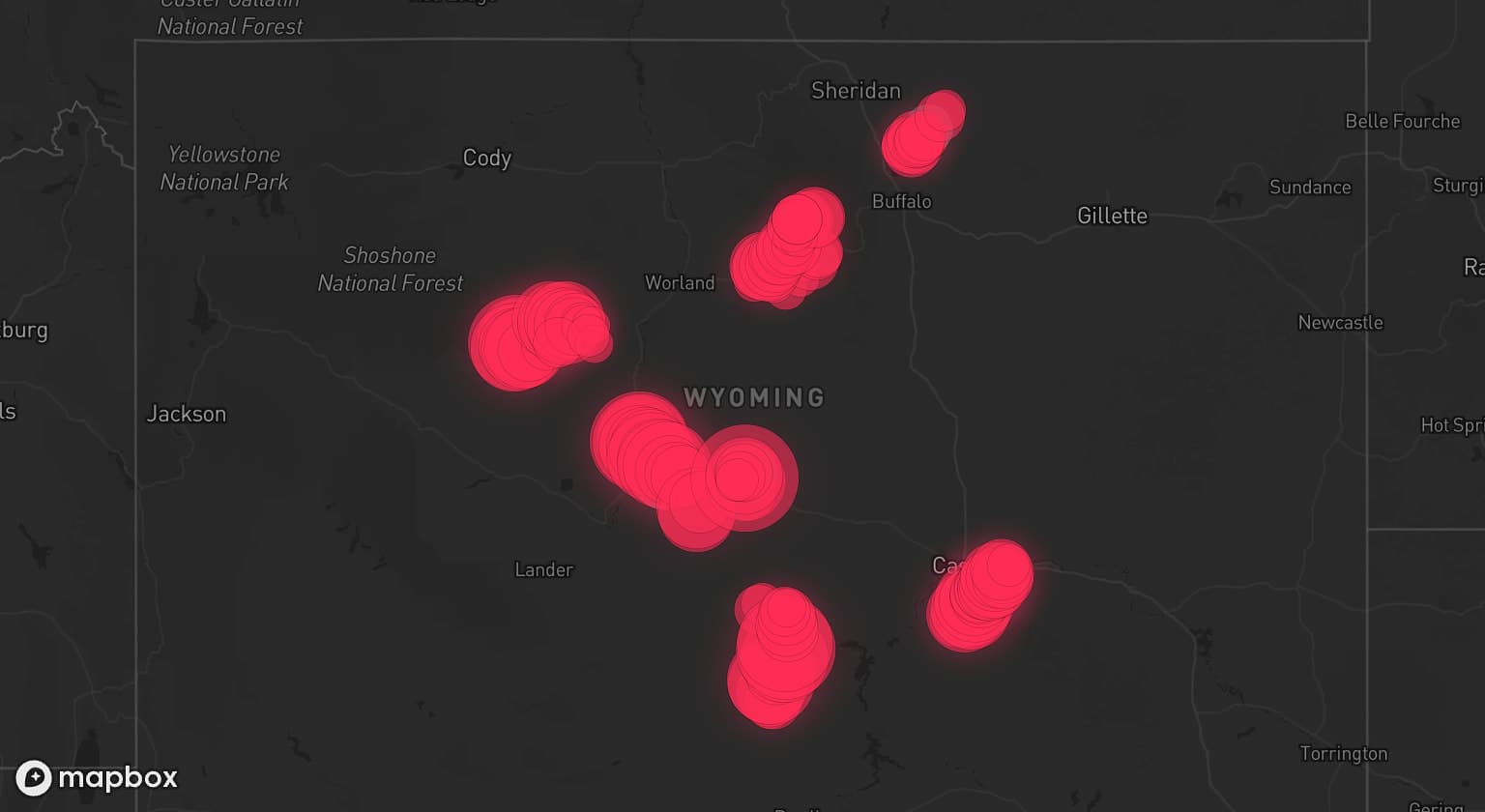 Storm map for 8 areas across Wyoming