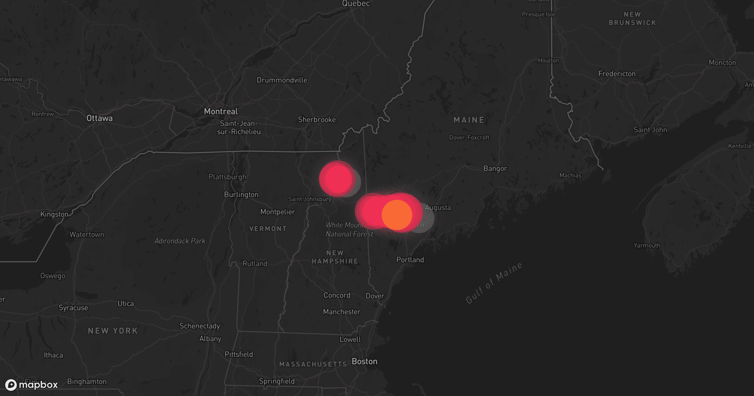 Storm map for 3 areas across Maine and New Hampshire