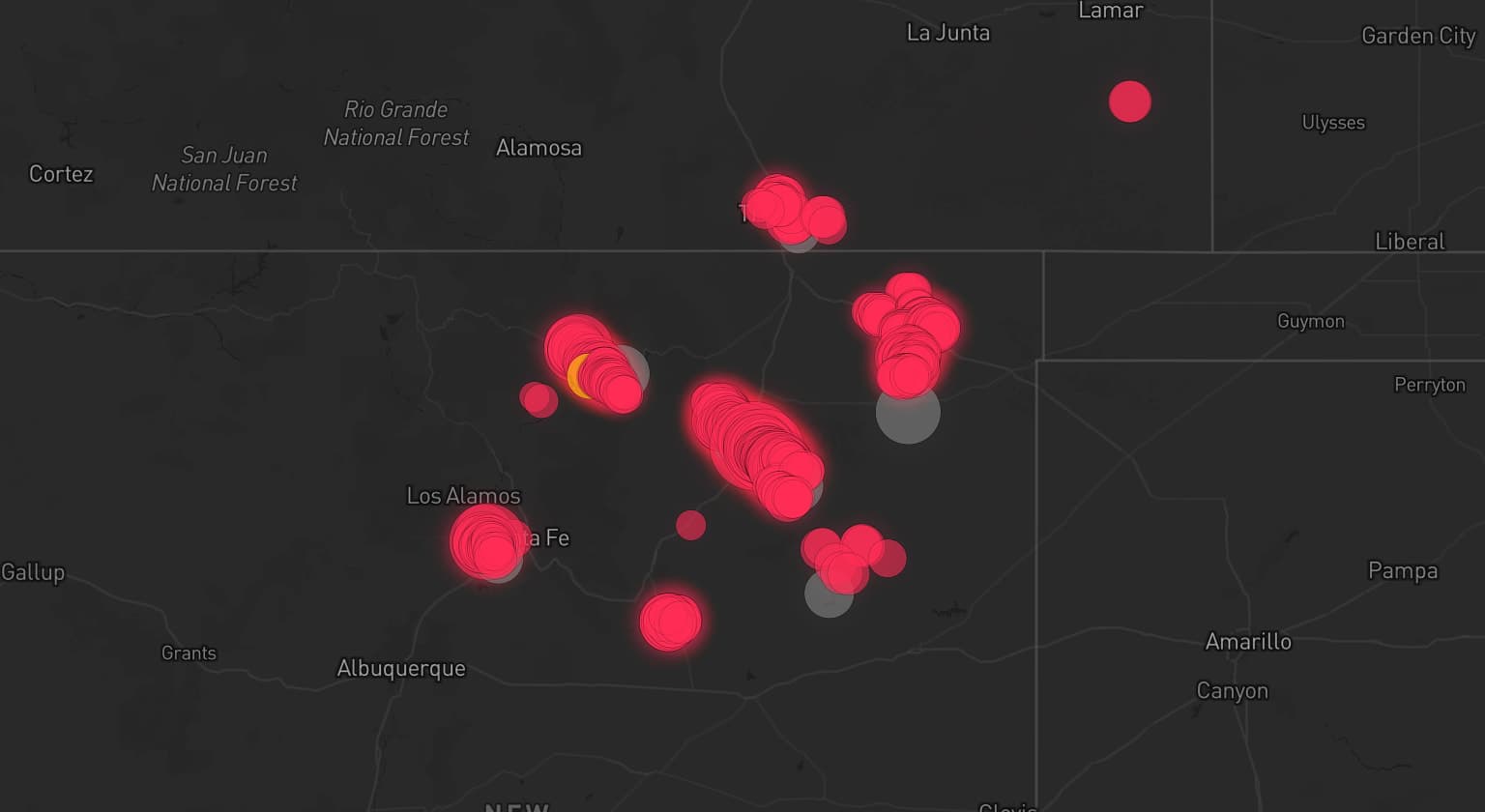 Storm map for 6 areas across New Mexico and Colorado