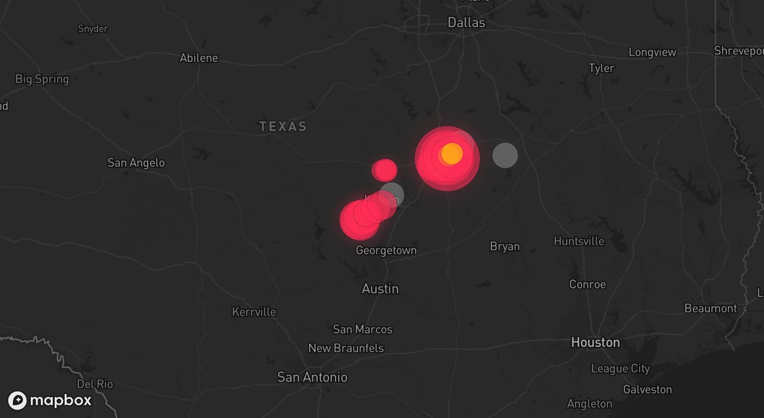 Storm map for 5 areas across Texas