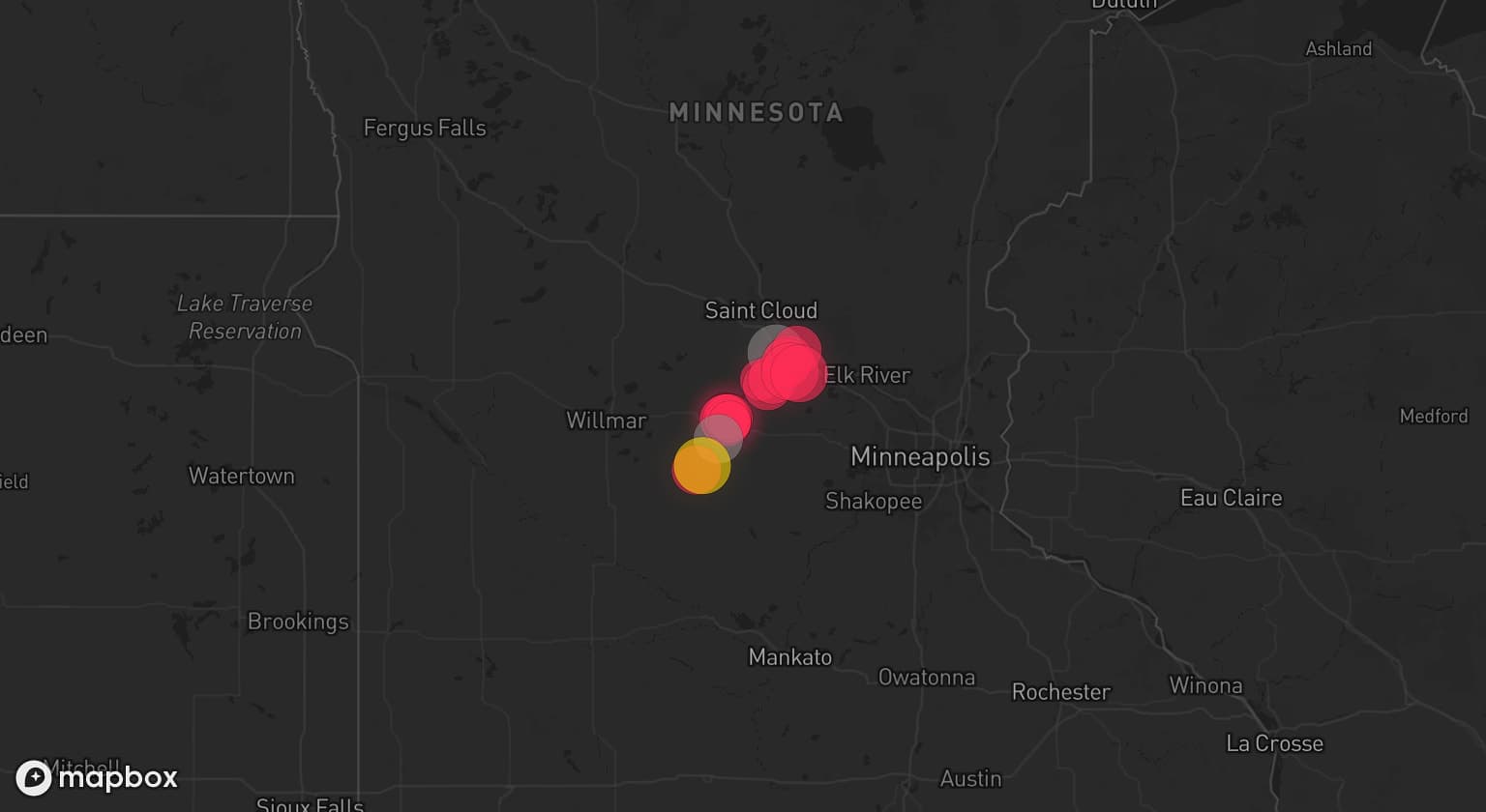 Storm map for 2 areas across Minnesota