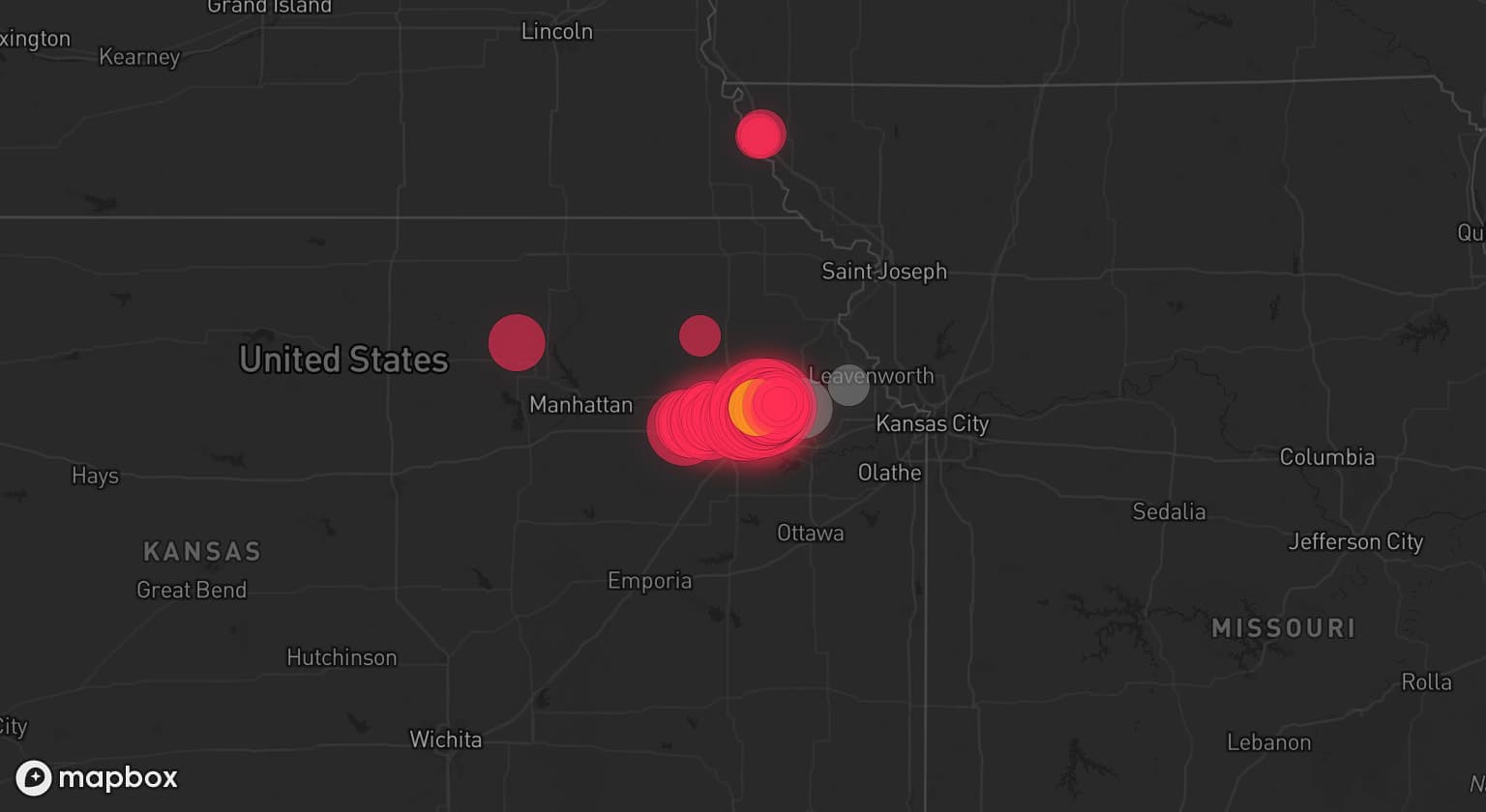Storm map for 4 areas across Kansas