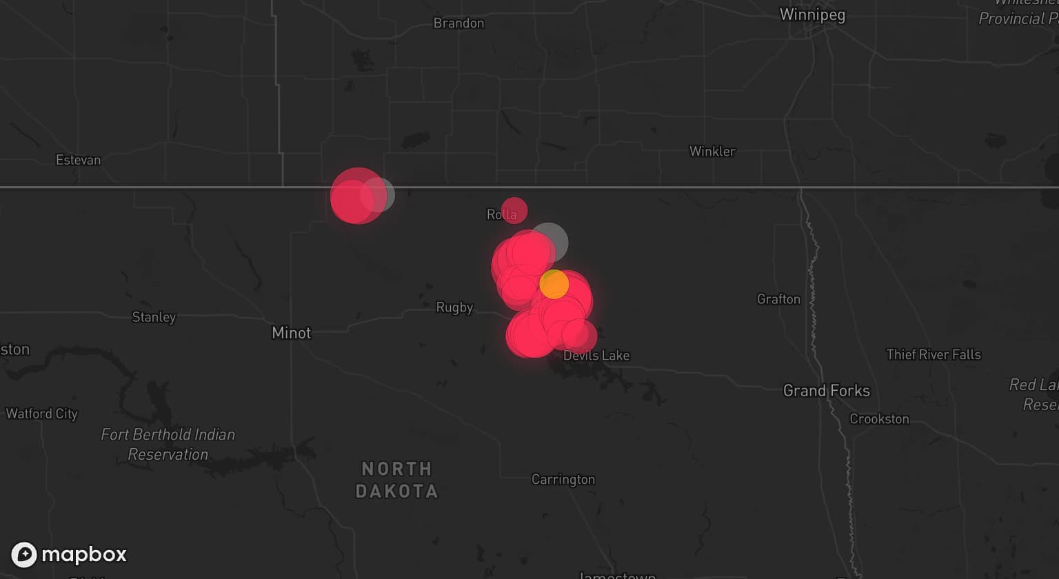 Storm map for 3 areas across North Dakota