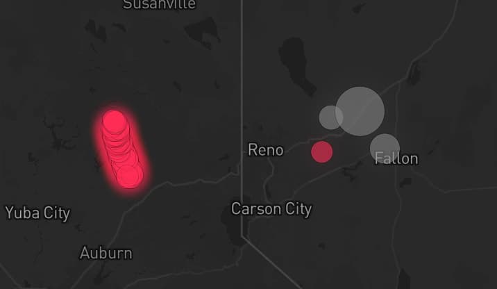 Storm map for 4 areas across Nevada and California
