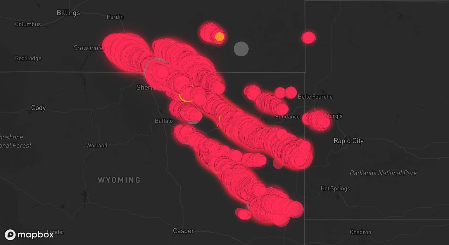 Storm map for 14 areas across Montana and Wyoming