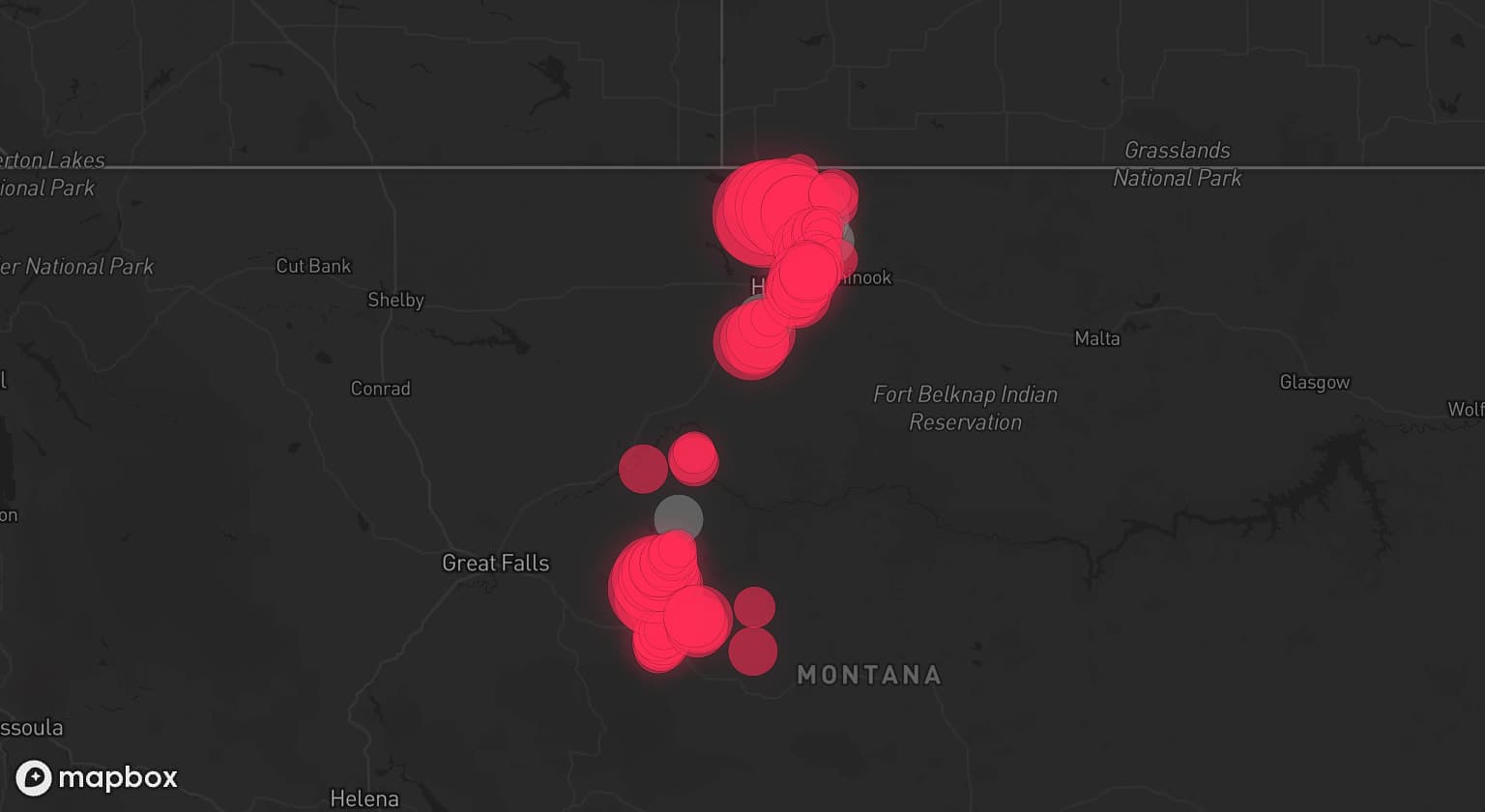 Storm map for 4 areas across Montana