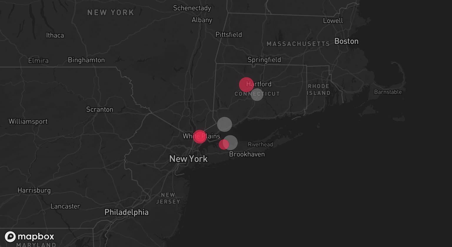 Storm map for 3 areas across Connecticut and New York
