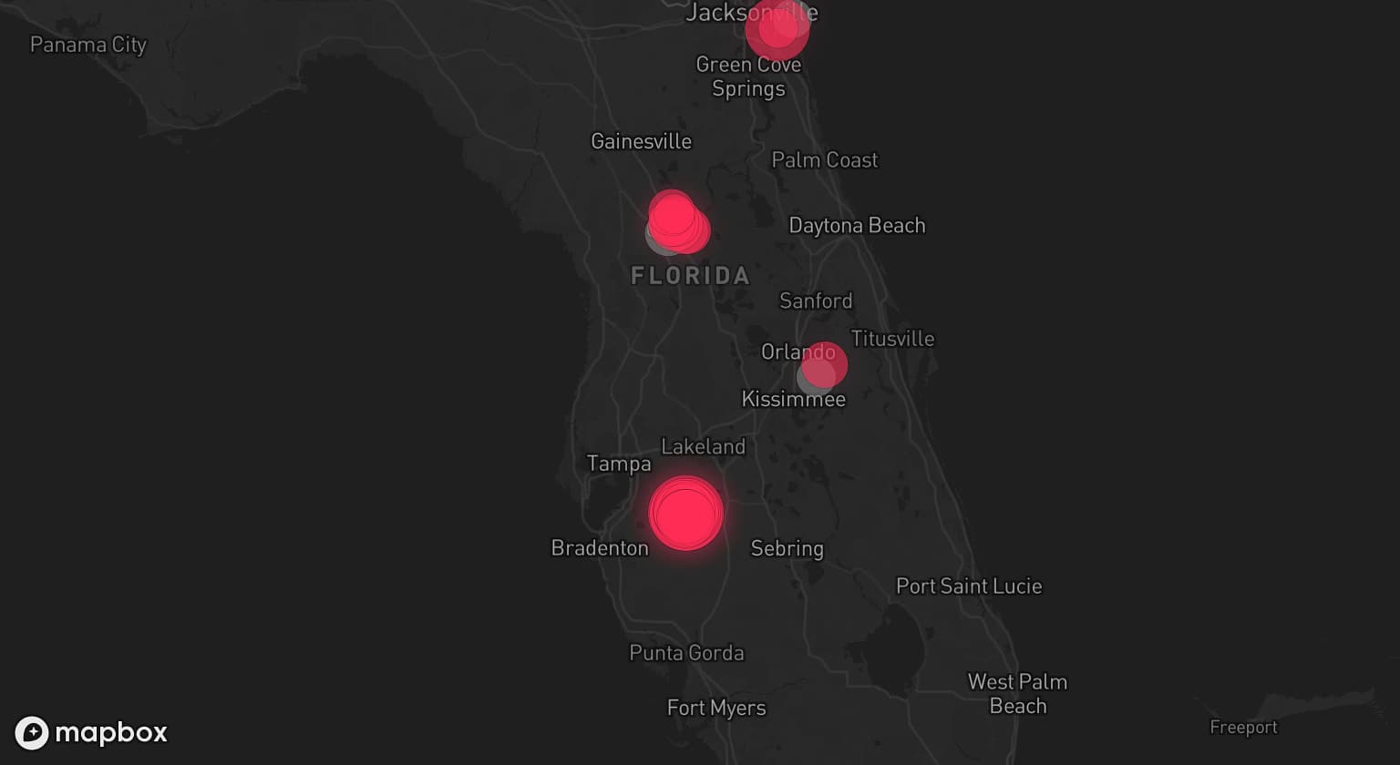 Storm map for 3 areas across Florida