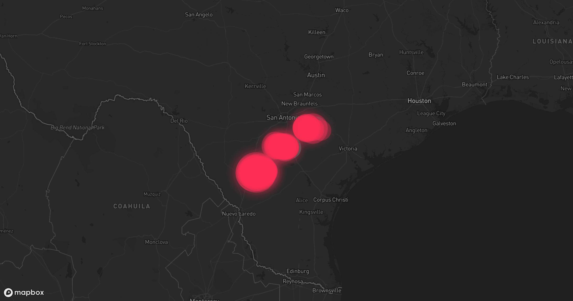 Storm map for 3 areas across Texas
