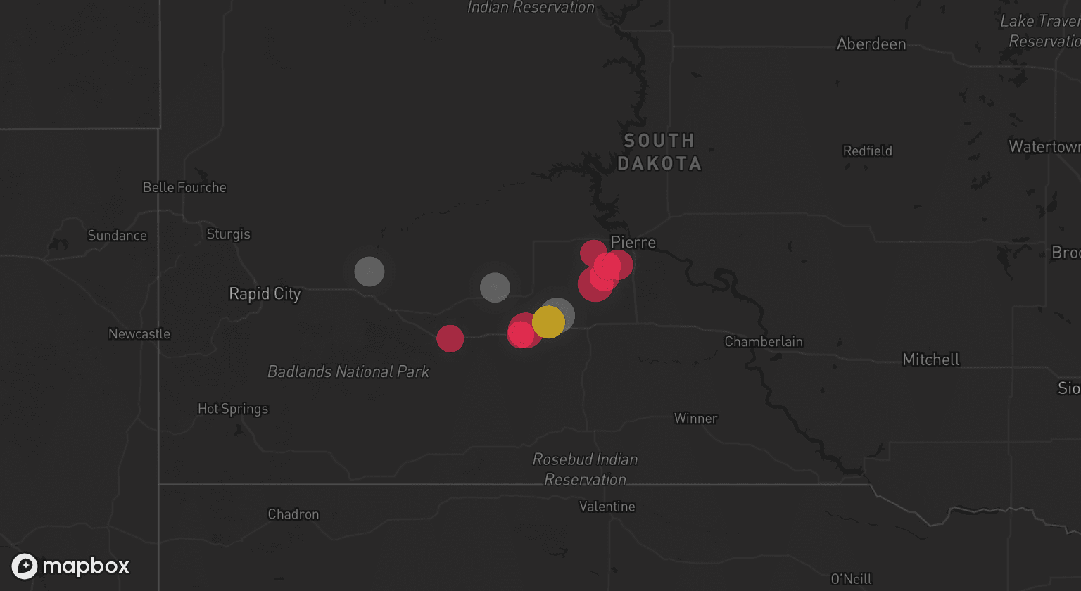 Storm map for 3 areas across South Dakota