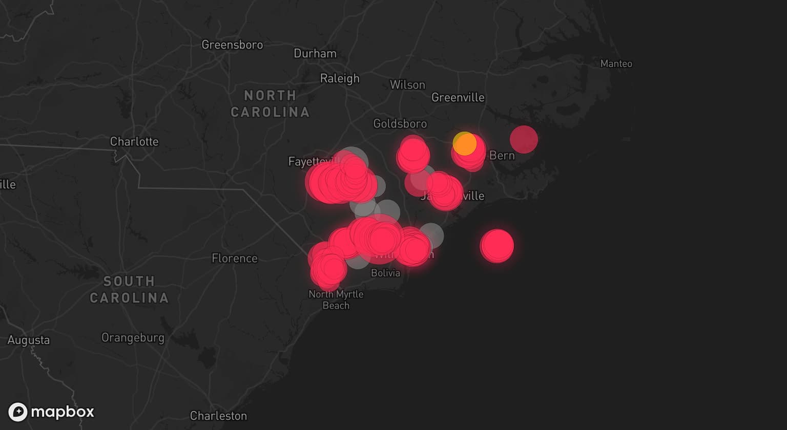 Storm map for 11 areas across North Carolina