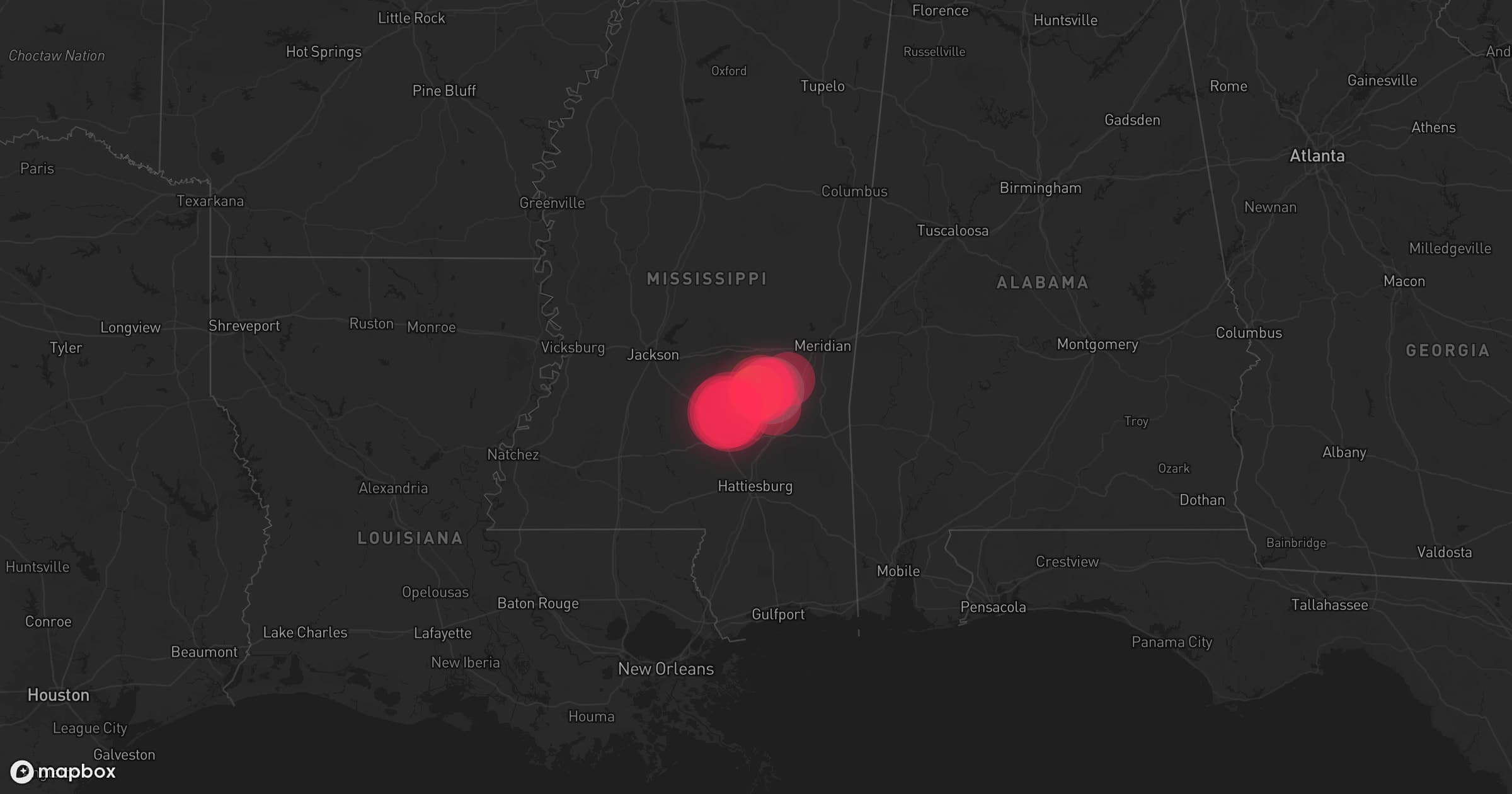 Storm map for 7 areas across Louisiana, Mississippi, and Alabama
