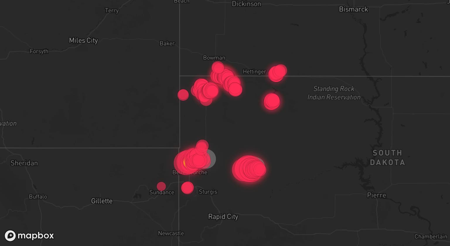 Storm map for 2 areas across South Dakota