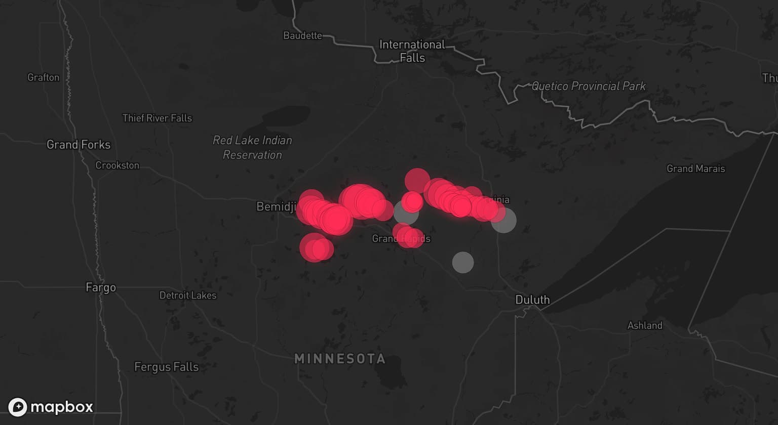 Storm map for 3 areas across Minnesota