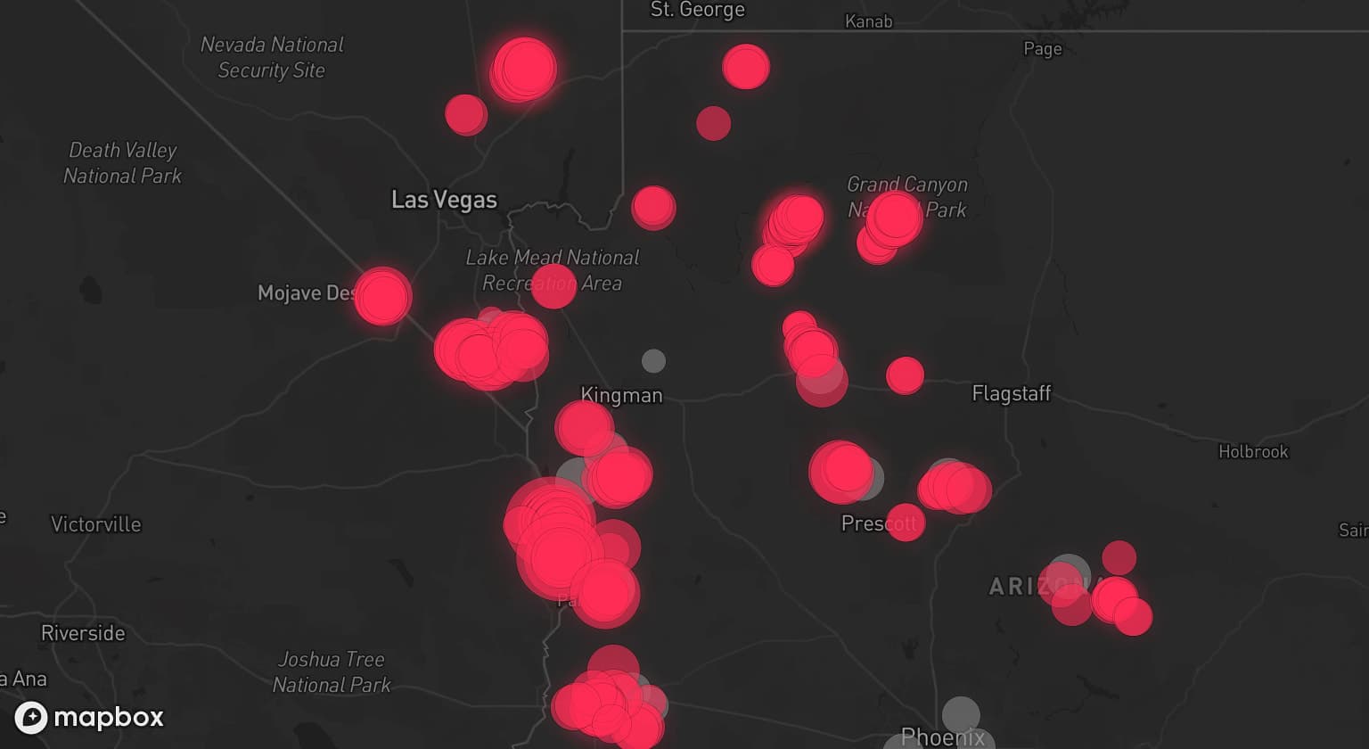 Storm map for 14 areas across Arizona and Nevada