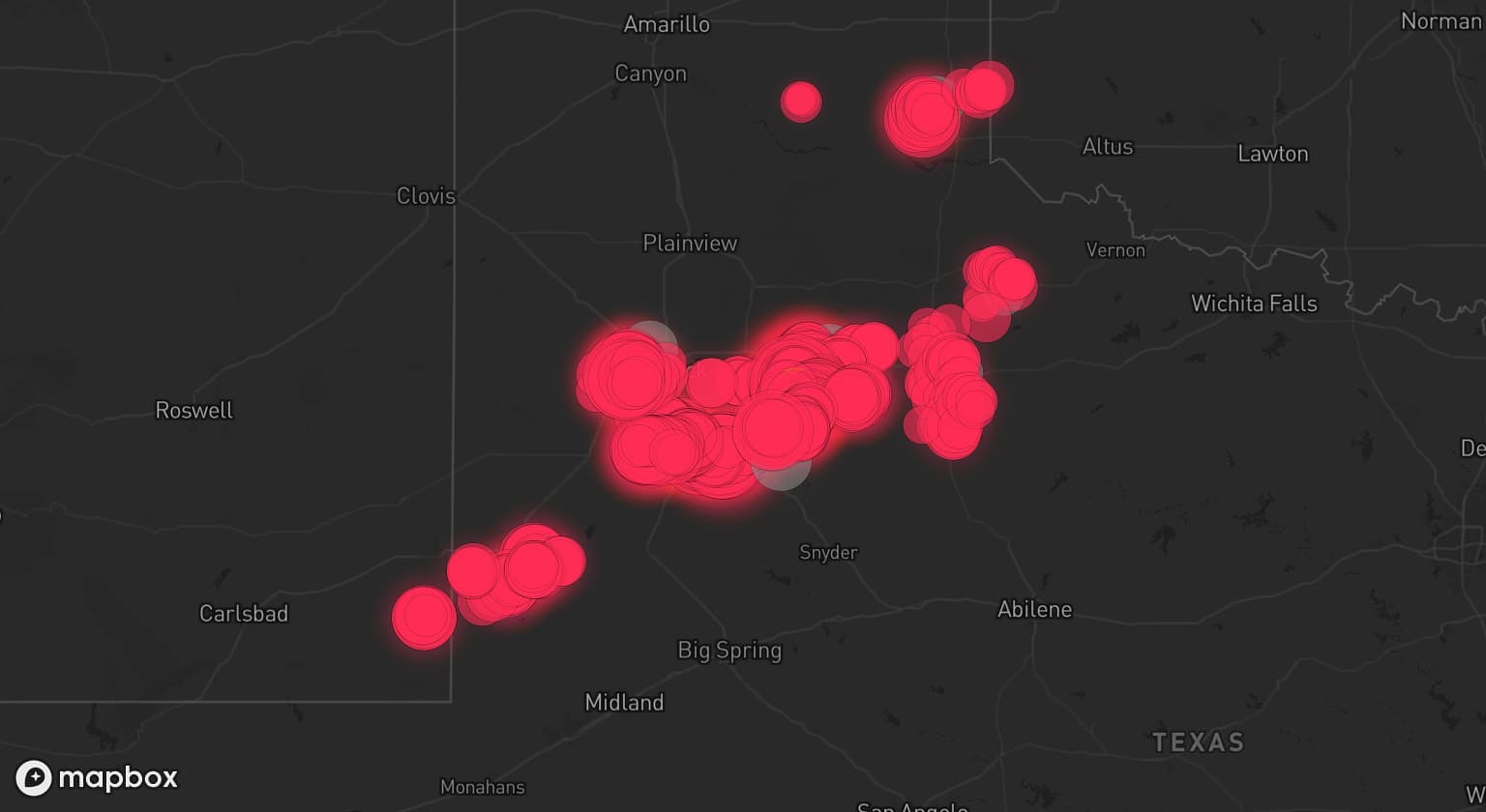 Storm map for 8 areas across Texas