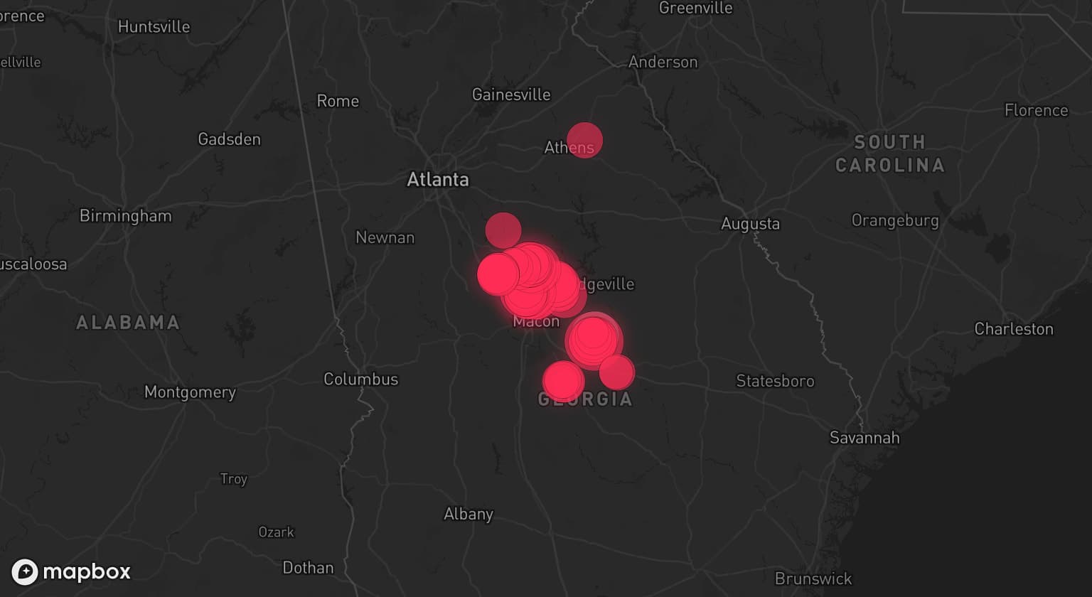 Storm map for 2 areas across Georgia