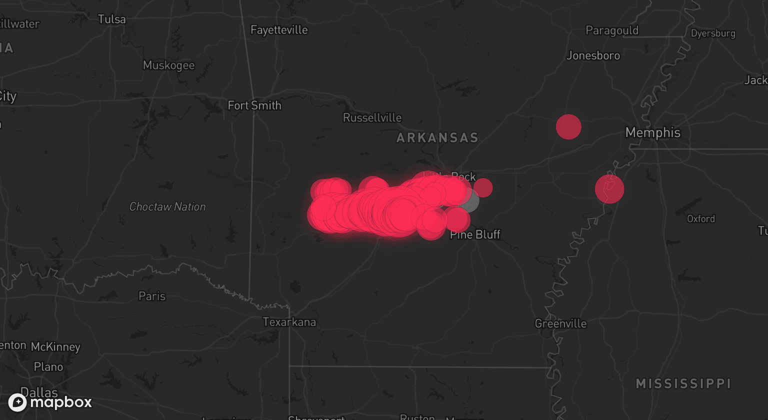 Storm map for 4 areas across Arkansas