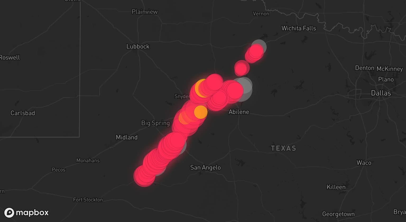 Storm map for 8 areas across Texas